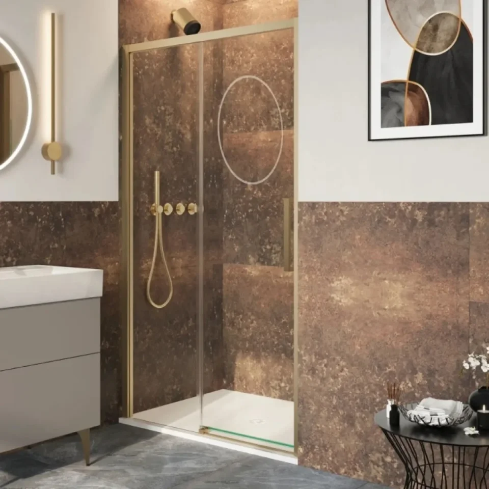 Crosswater Asura 8mm Sliding Door 1200 Brushed Brass detail view - Image 4