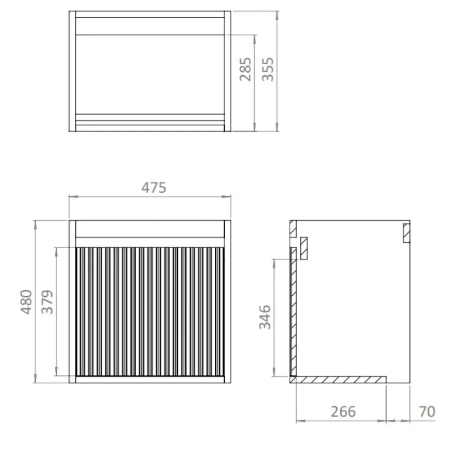 Flute 470 Wall Hung drawer Unit with Ice White Glass Basin - Image 2