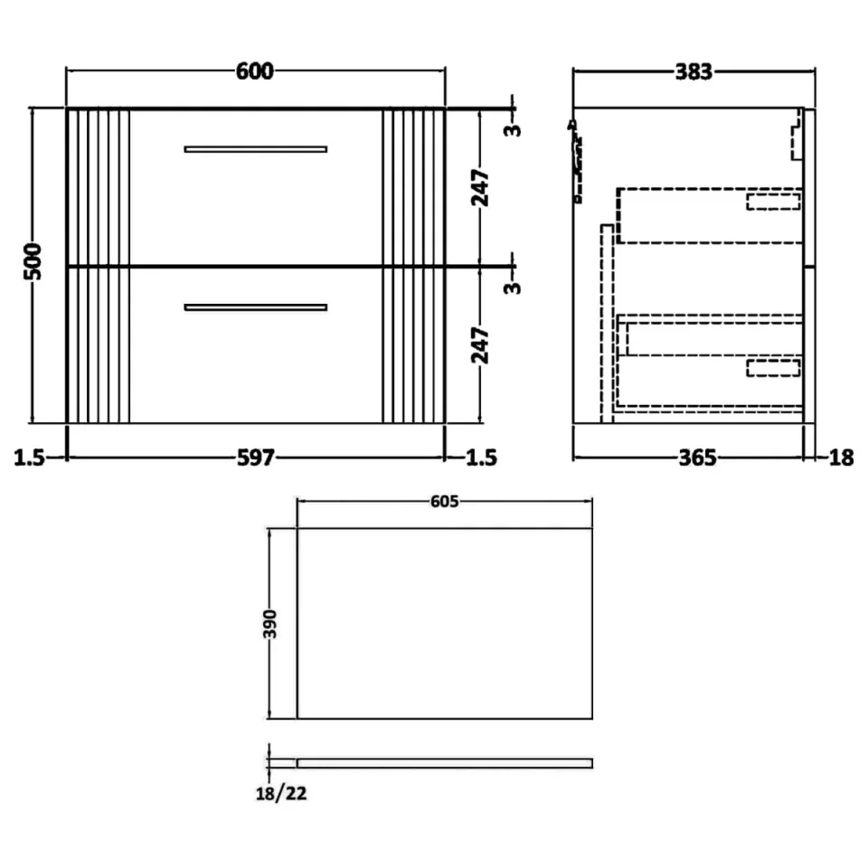 Nuie 600 W/h 2-drawer Unit Satin Soft Black detail view - Image 4