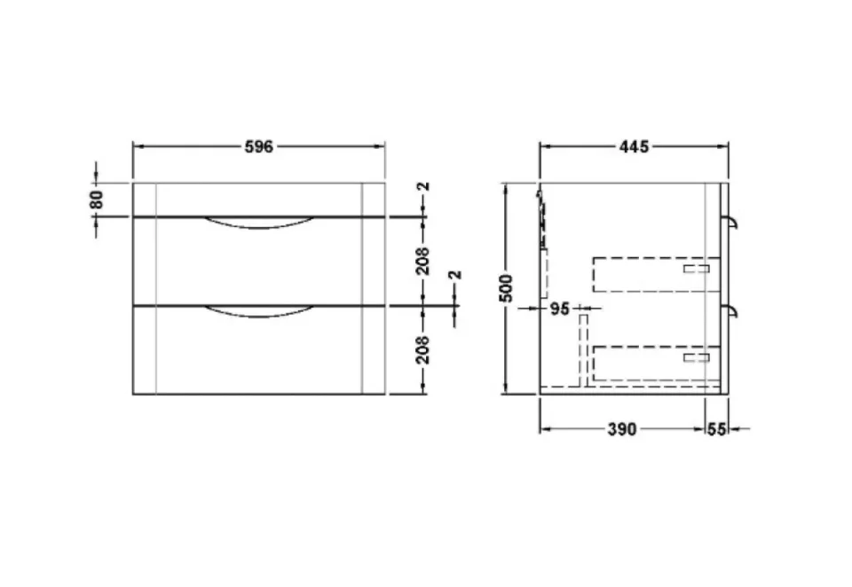Nuie 600 Wall Hung 2-drawer Basin Unit Satin Soft Black detail view - Image 4