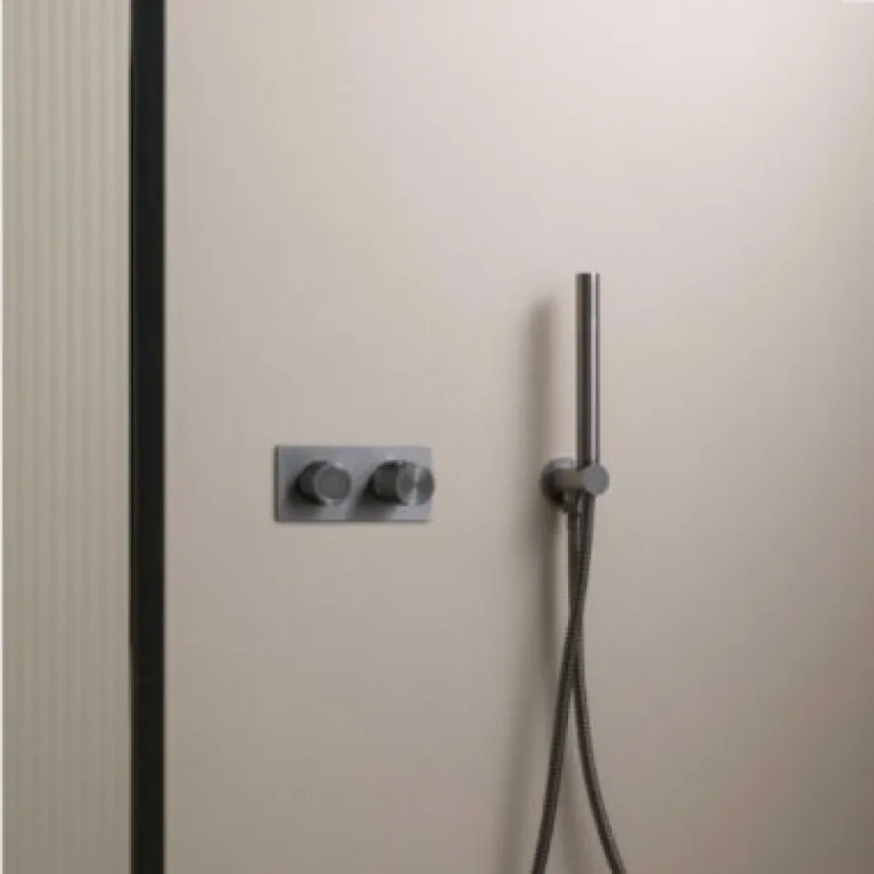 Just Taps Evo Thermostatic Concealed Push Button 2 Outlet Shower Valve Brushed Bronze detail view - Image 5