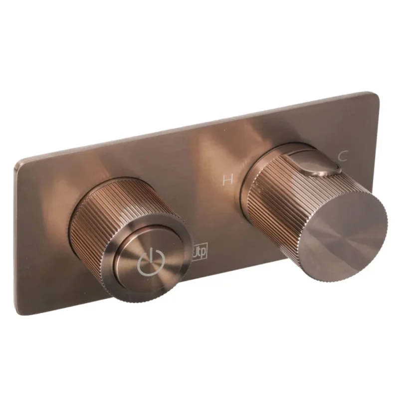 Just Taps Evo Thermostatic Concealed Push Button 2 Outlet Shower Valve Brushed Bronze detail view - Image 6