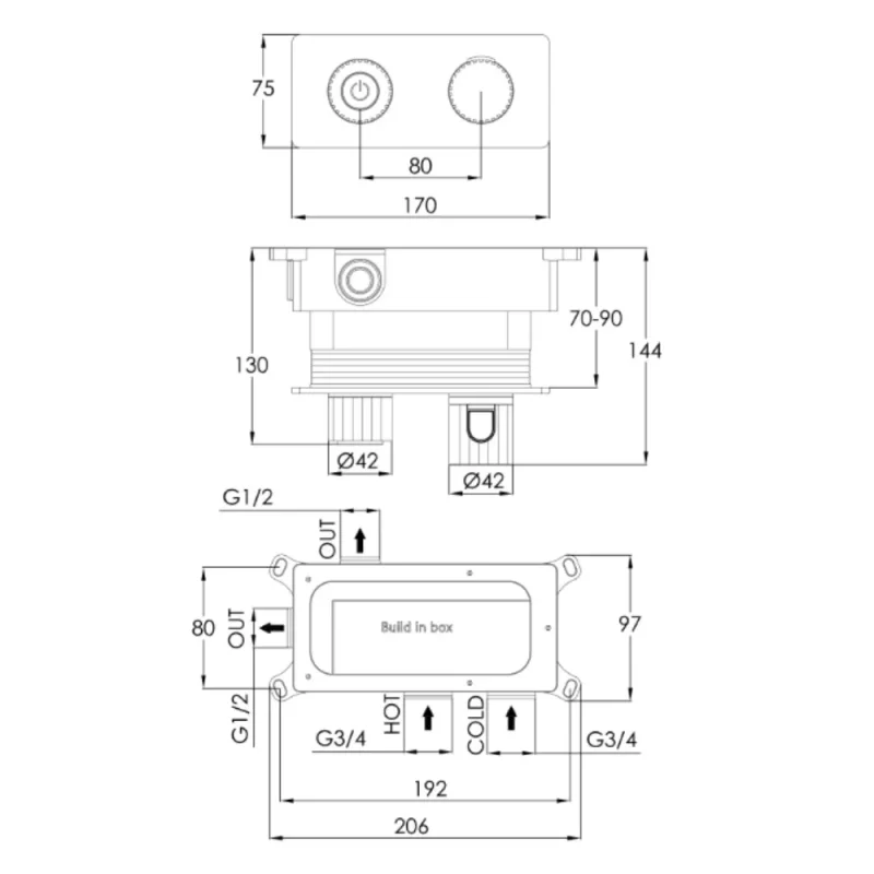 Just Taps Evo Thermostatic Concealed Push Button 2 Outlet Shower Valve Brushed Bronze detail view - Image 7
