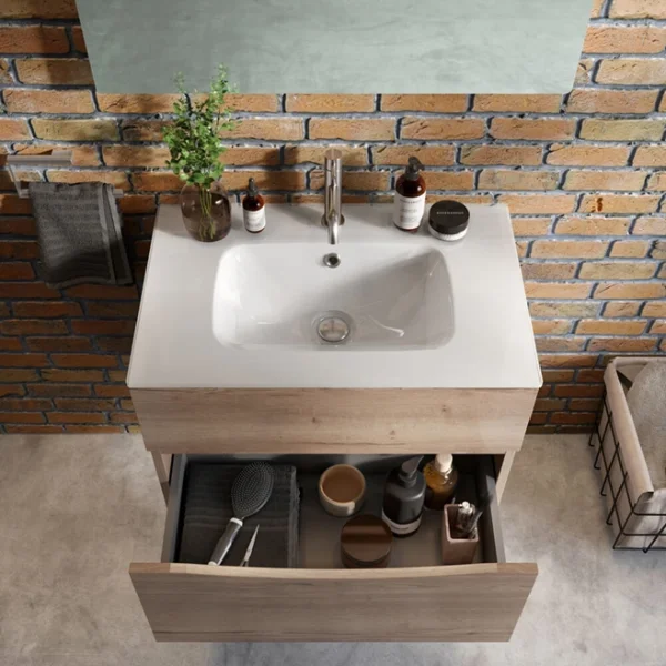 Crosswater Glide II 600mm  2 Drawer Wall Mounted Vanity Unit with Basin - Windsor Oak