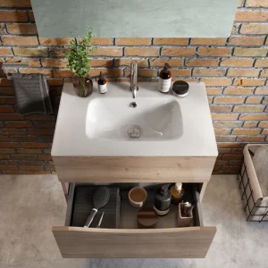 Crosswater Glide II 600mm  2 Drawer Wall Mounted Vanity Unit with Basin - Windsor Oak