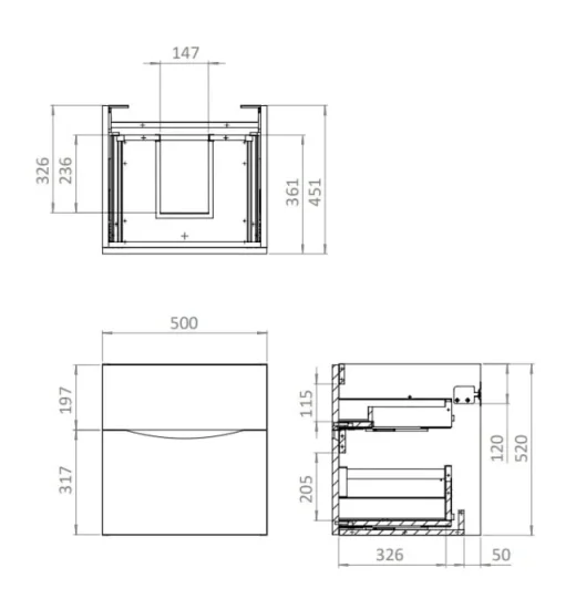 Crosswater Glide Ii 2 Drawer Basin Unit 500 White Gloss detail view - Image 4