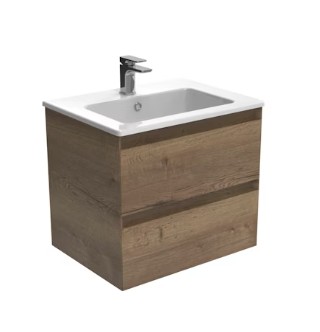 Saneux Uni 60cm 2 Drawer Wall Mounted Unit - English Oak - with Basin Options