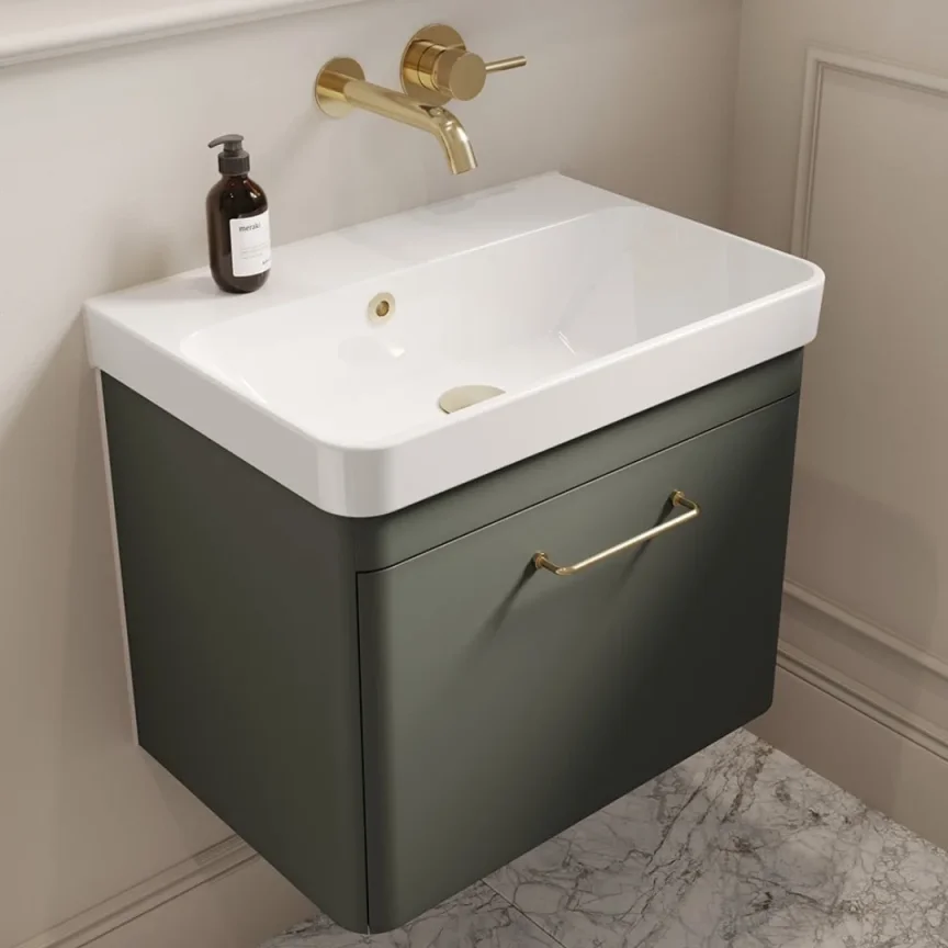 Saneux Hyde 55cm 1 Drawer Wall Mounted Unit - Matte Sage detail view - Image 1