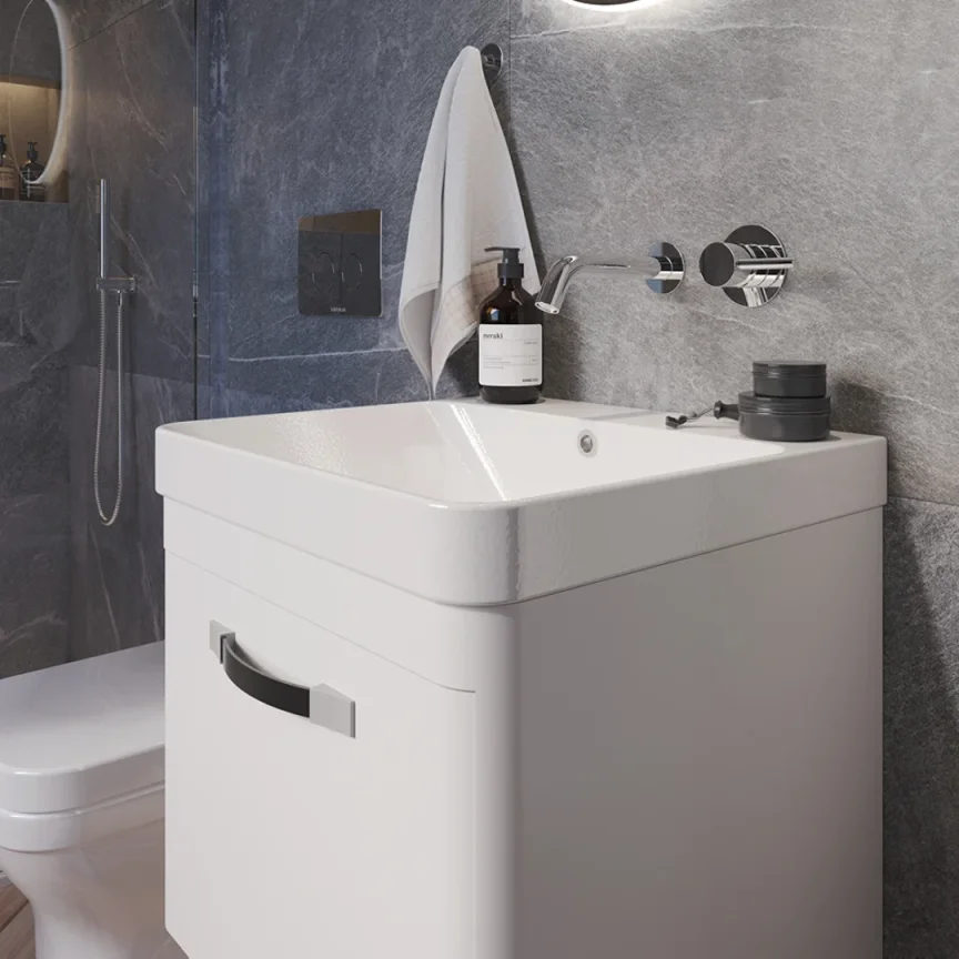 Saneux Hyde 50cm 1 Drawer Wall Mounted Unit - Matte White detail view - Image 3