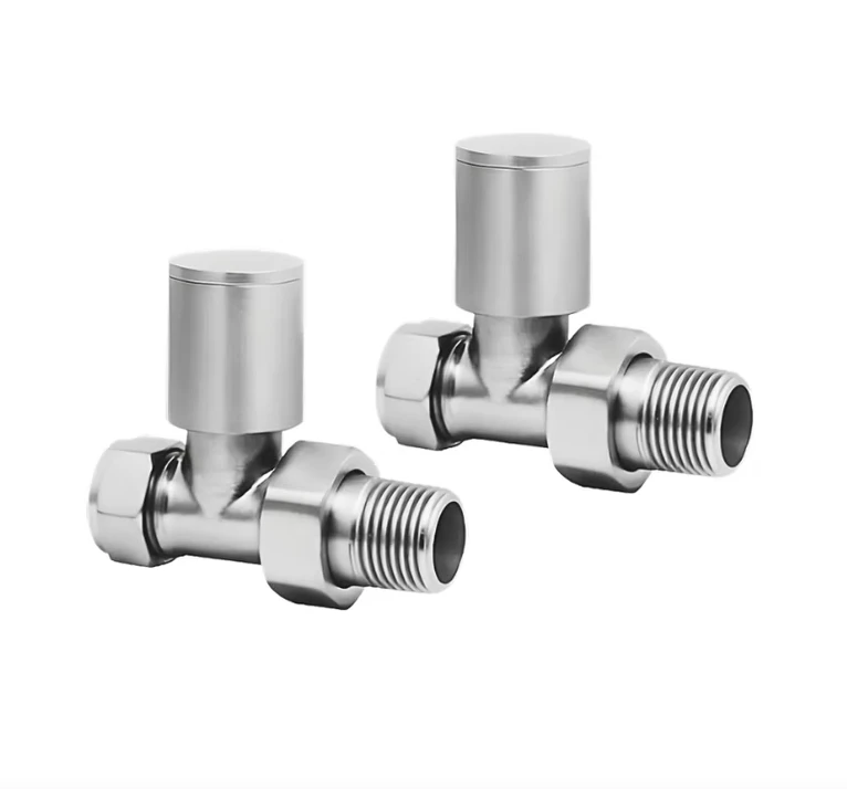 Ava Straight Radator Valve - Brushed Chrome