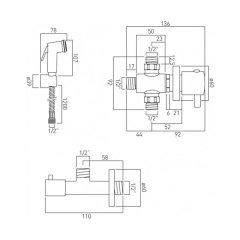 Vado Axces Luxury Shattaf Kit With Concealed Thermostatic Mixing Valve And Angle Valve With 120cm Hose And Wall Bracket Chrome detail view - Image 3