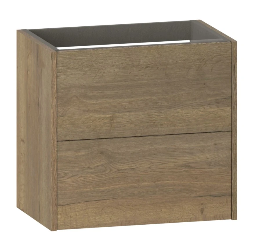 Calypso Brecon Wall Hung Vanity Unit 600 Two Drawer Slim - Sienna Oak