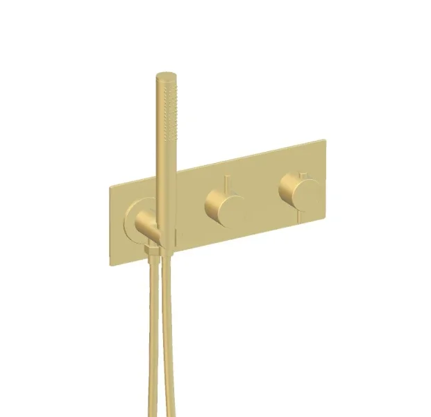 Ava Trend 2 Way 2 Handle Thermostatic Valve With Built In Hand Shower W/3 Hole Backplate 3.0 - Brushed Brass detail view - Image 3