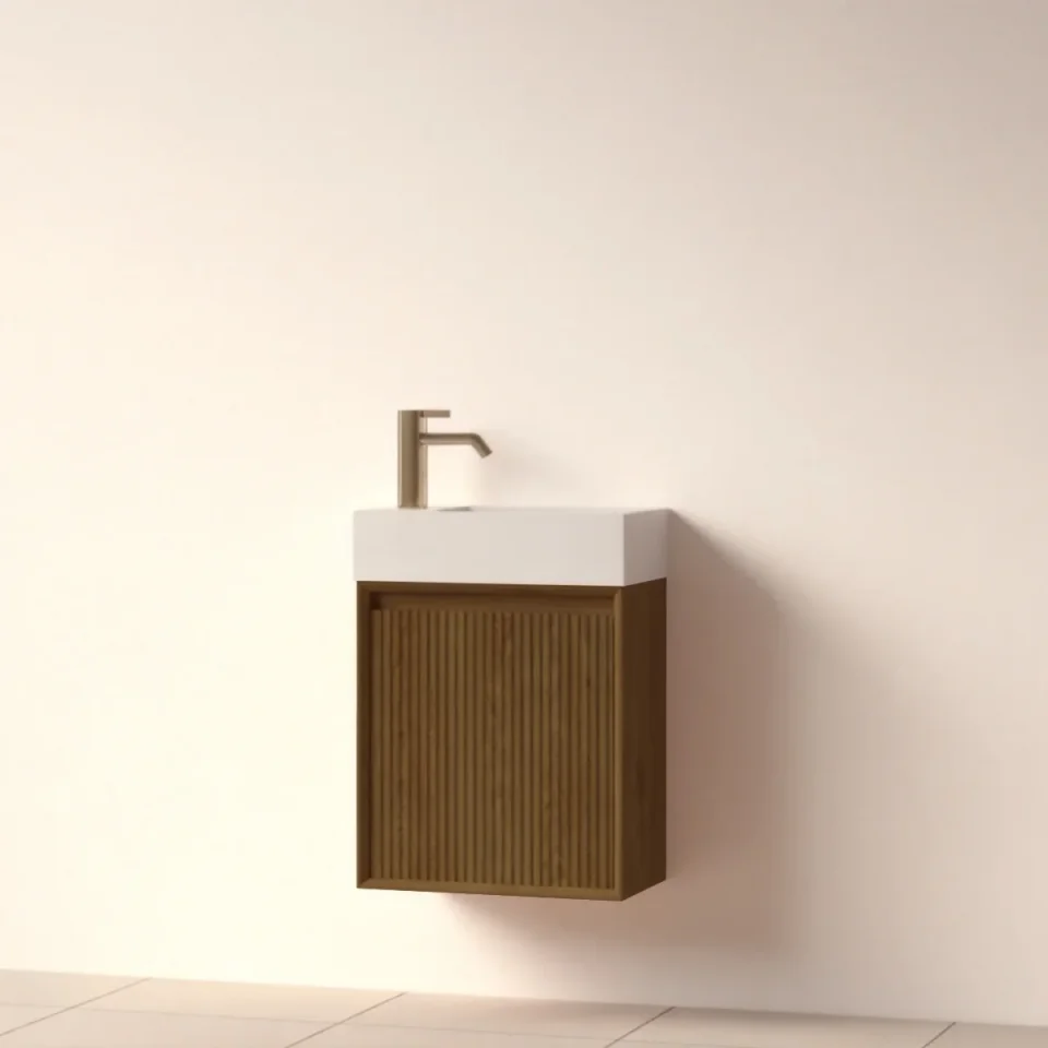 Faeber Mitre Cloakroom Fluted 450mm Vanity Unit Walnut - Right product image - Image 1