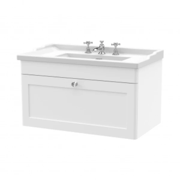 Nuie 800 W/h 1-drawer Unit & Basin 3th Satin White