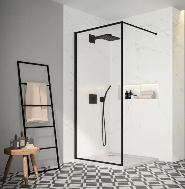 Merlyn Arysto Sleek Black Sleek Frmd Showerwall 800 Black 800mm product image - Image 1