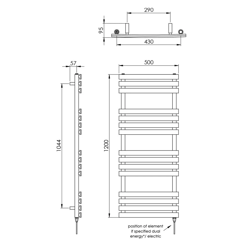 Vogue Arc Towel Radiator Heating Only - Chrome 1200X500