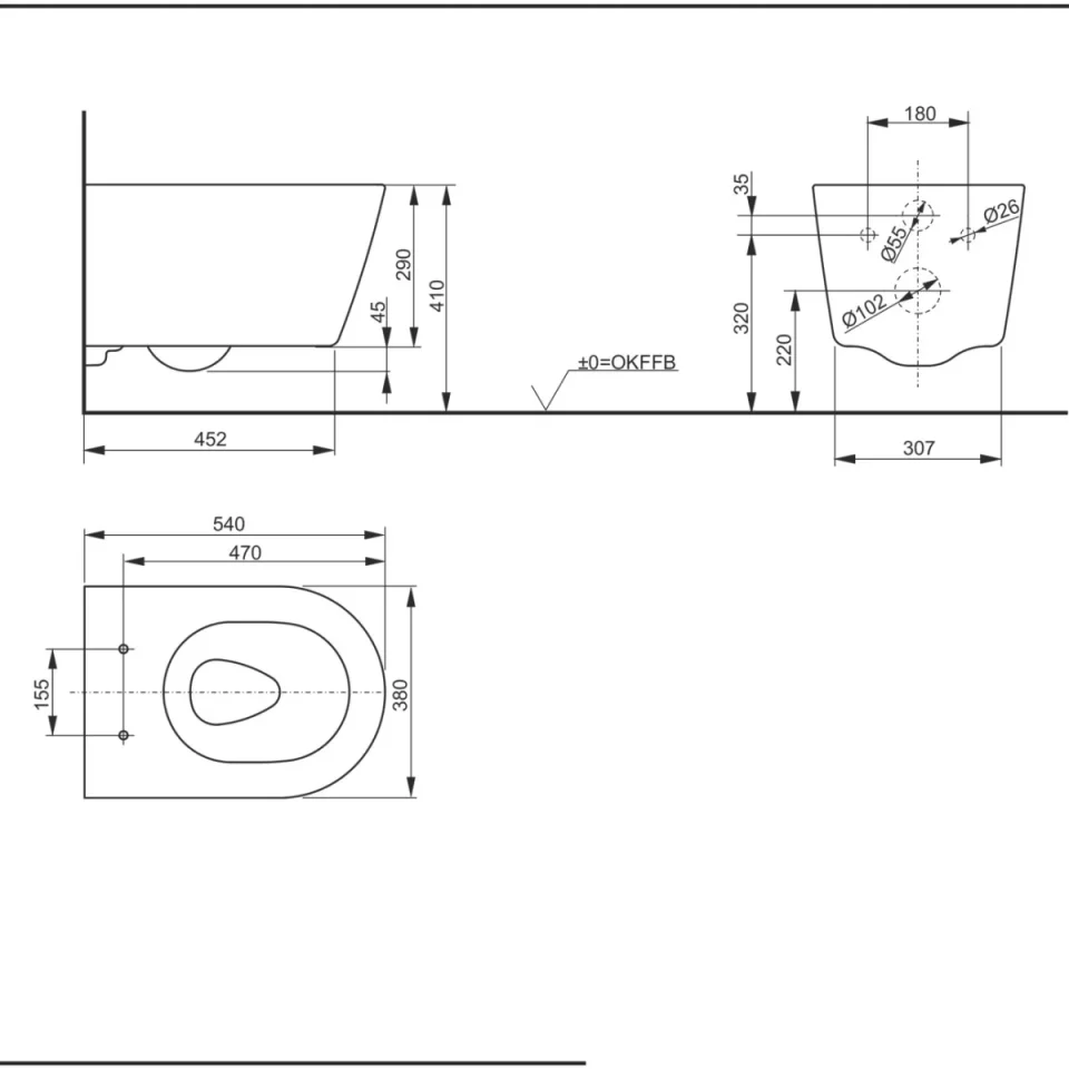 TOTO RP Washdown Round Wall Hung Rimless Toilet Pan technical drawing - Image 2