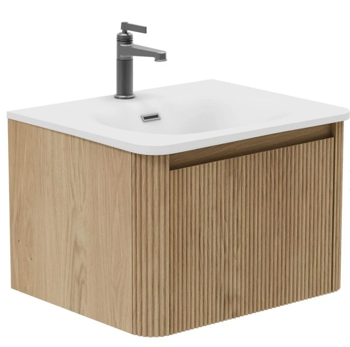 Cubico Wave Ribbed 800mm Wall Hung Vanity Unit Natural Oak