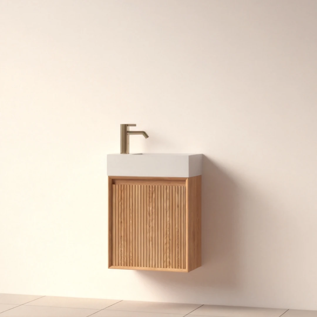 Faeber Mitre Cloakroom Fluted 450mm Vanity Unit Oak - Right