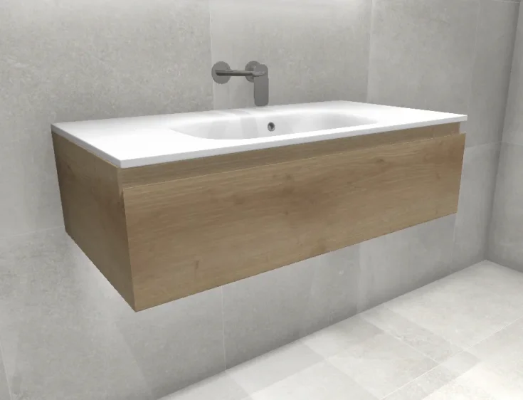 Faeber Mode 90 Basin Unit Slim Drawer Unit Light Slap Oak product image - Image 1