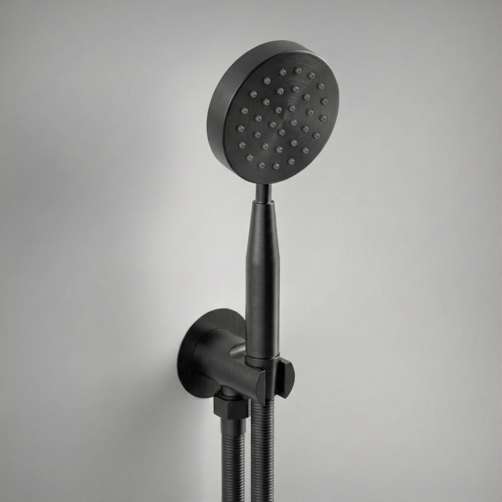 AVA Single Function Round Shower Kit with Head, Outlet and Smooth Hose - Brushed Black