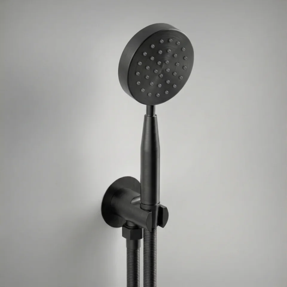 AVA Single Function Round Shower Kit with Head, Outlet and Smooth Hose - Brushed Black product image - Image 1