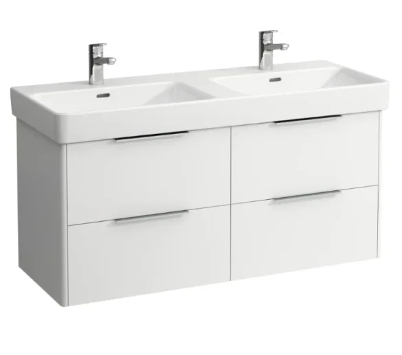 Laufen Base 1160x530hx440mm W/ 4 Drawers- White Matt 1200mm Double Basin Vanity Unit White Matt product image - Image 1