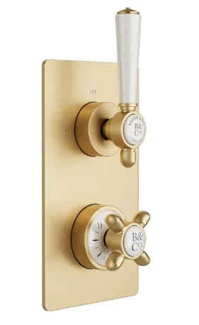 Booth & Co. 1 Outlet, 2 Handle Concealed Thermostatic Valve Brushed Brass & Crackled White product image - Image 1