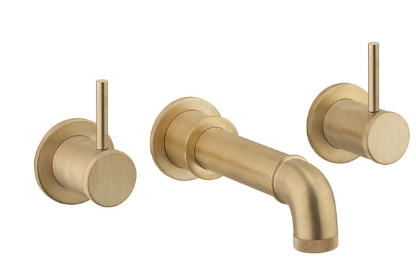 Crosswater MPRO Industrial Wall Stop Taps Brushed Brass Unlaquered