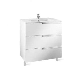Roca Victoria-n Base Unit 800 X 460mm - 3 Soft Close Drawers - Gloss White