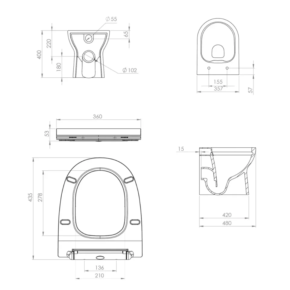 Saneux Air Back to Wall Rimless WC Pan with Seat & Cistern - White - Image 3