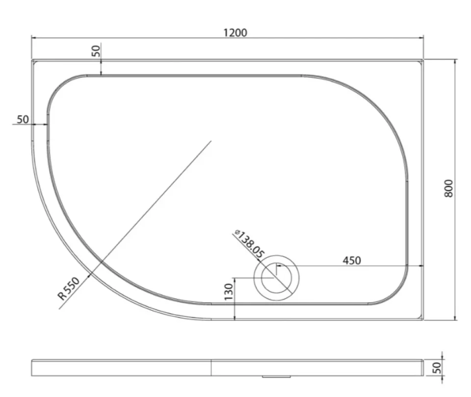Cubico Antislip 1200x800 Left Hand Quadrant Shower Tray - Image 3