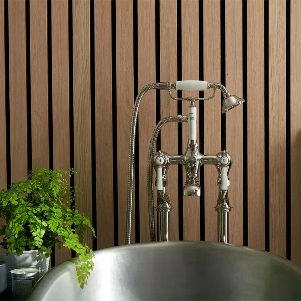 Booth & Co. Floor Standing Bath Shower Mixer Nickel & Crackled White