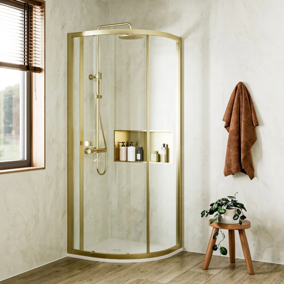 Crosswater 6mm Quadrant Single Door 900 Brushed Brass product image - Image 1
