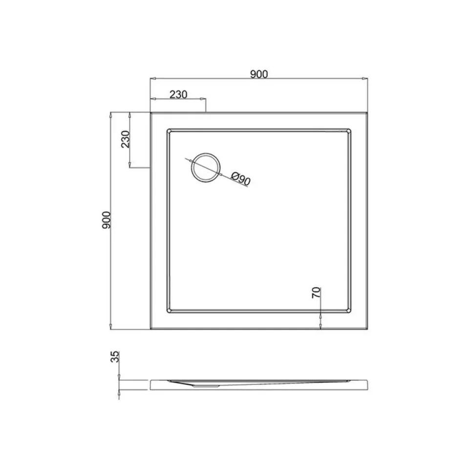 Britton Square Shower Tray 900mm detail view - Image 2