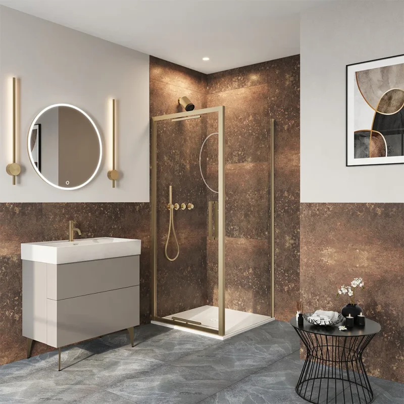 Crosswater Asura 8mm Side Panel 900 for Infold Door Brushed Brass detail view - Image 2