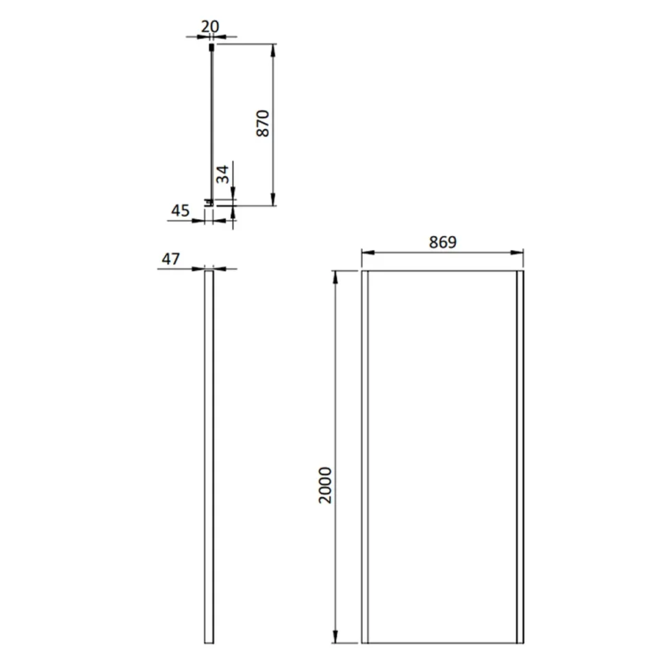 Crosswater Asura 8mm Side Panel 900 for Infold Door Brushed Brass detail view - Image 3