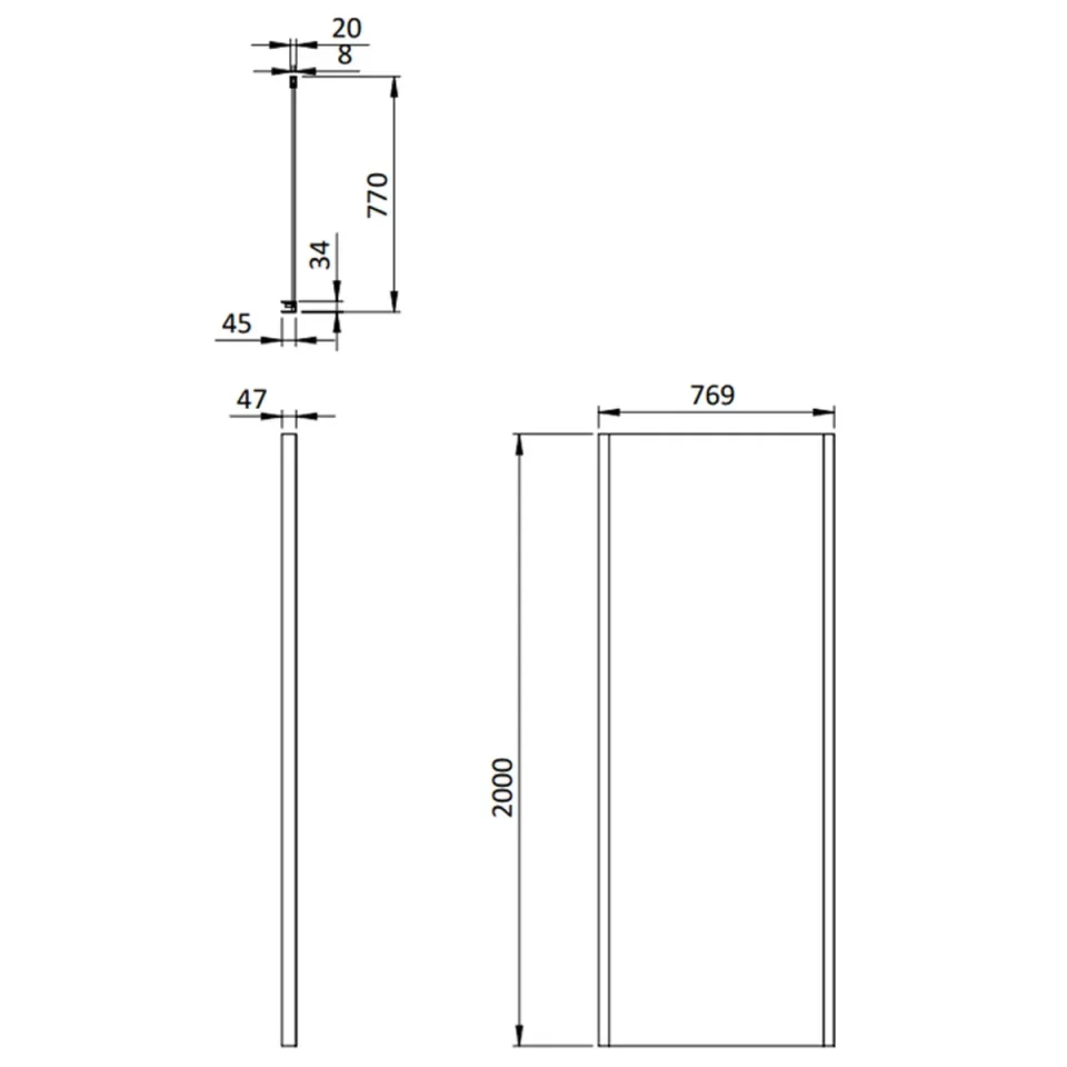 Crosswater Asura 8mm Side Panel 800 for Infold Door Chrome detail view - Image 3