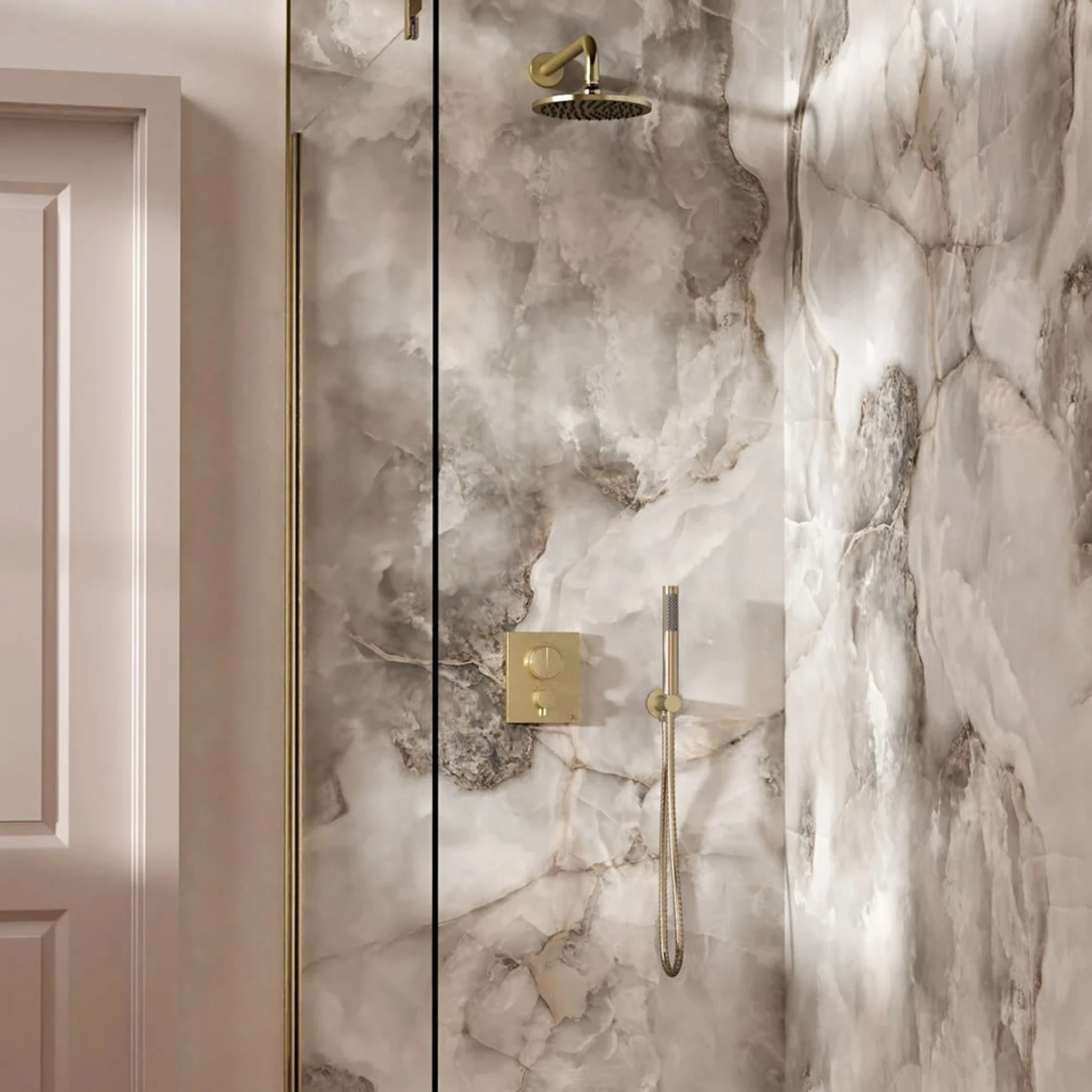 Crosswater Push Shower Set 1 Brushed Brass 200mm