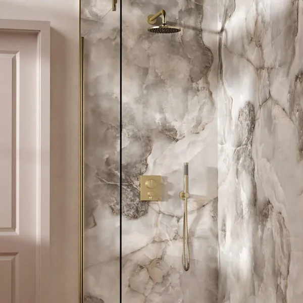Crosswater Push Shower Set 1 Brushed Brass 200mm