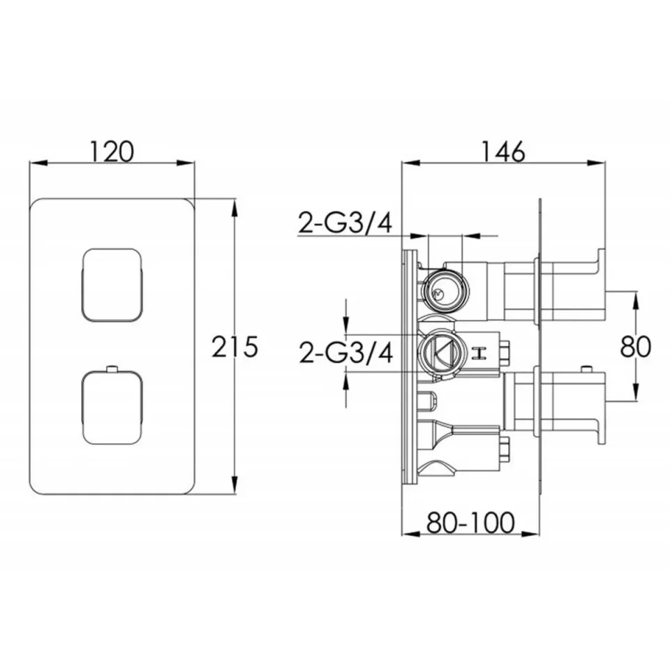 Just Taps Hix Thermostatic Shower Valve Two Option Matt Black detail view - Image 3