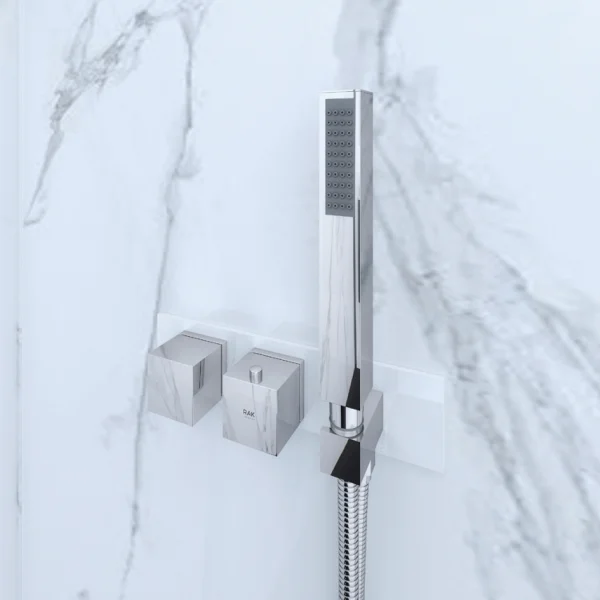 Rak Feeling Square Horizontal Dual Outlet Thermostatic Concealed Shower Valve With Integral Wall Outlet In White