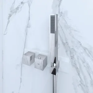 Rak Feeling Square Horizontal Dual Outlet Thermostatic Concealed Shower Valve With Integral Wall Outlet In White