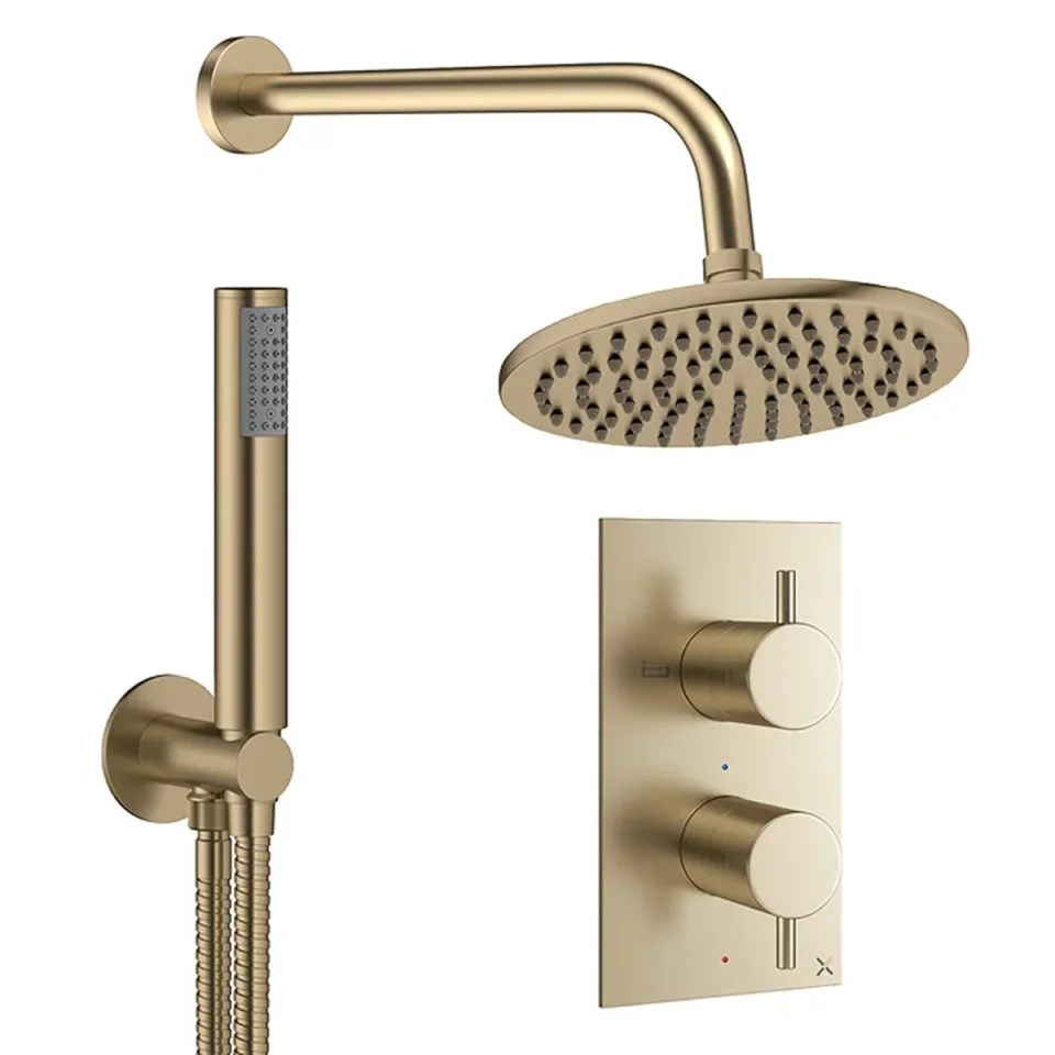 Crosswater Design Shower Set 3 Brushed Brass 200mm detail view - Image 2