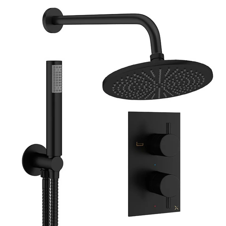 Crosswater Design Shower Set 3 Matt Black 300mm detail view - Image 2