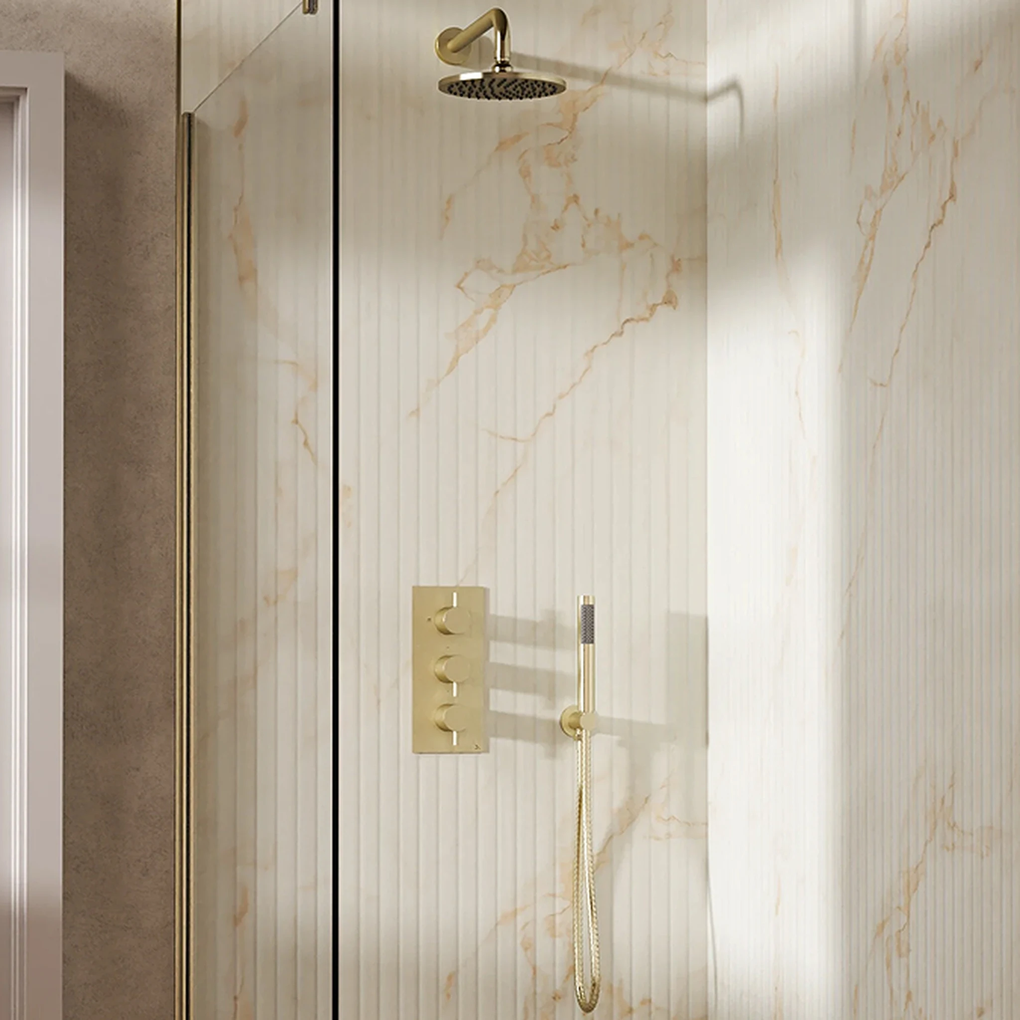Crosswater Design Shower Set 7 Brushed Brass 200mm