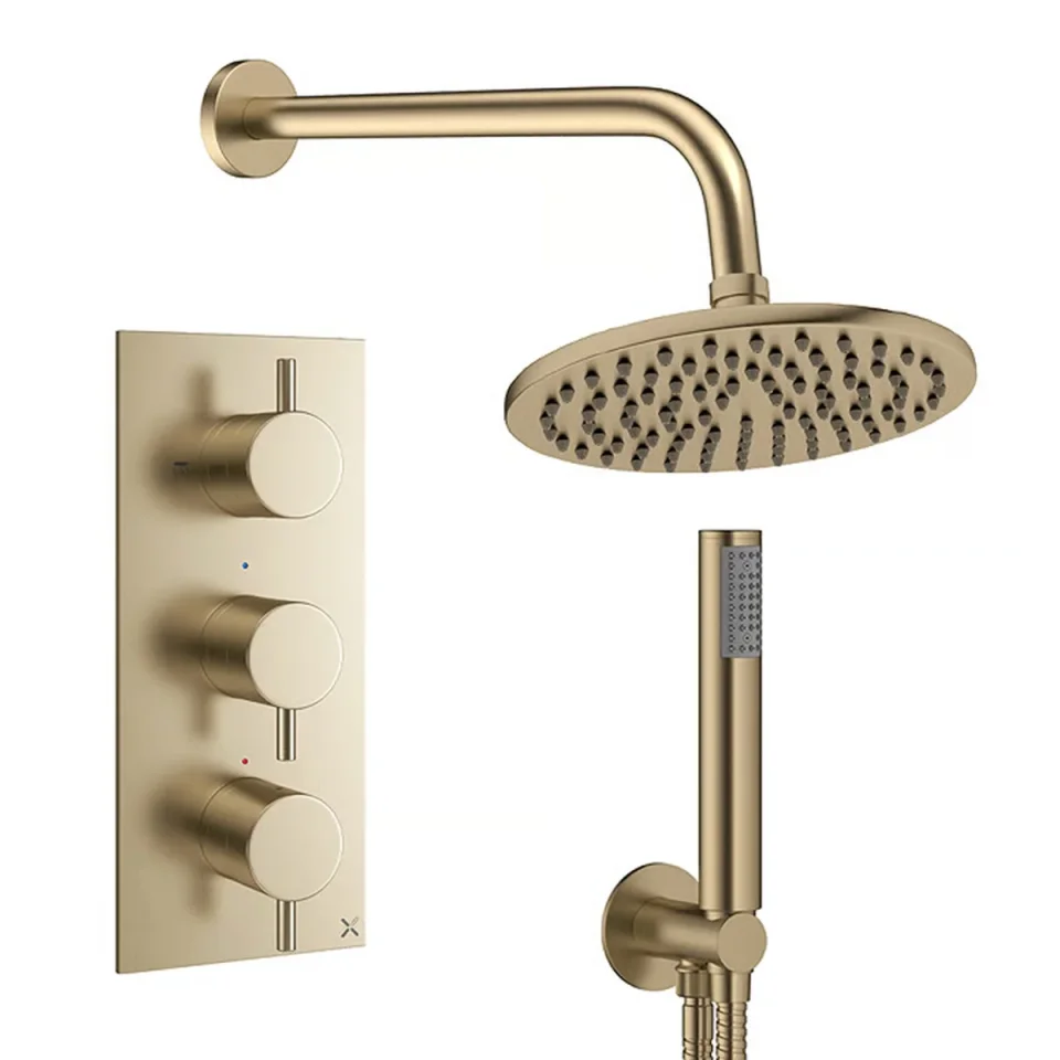 Crosswater Design Shower Set 7 Brushed Brass 200mm detail view - Image 2