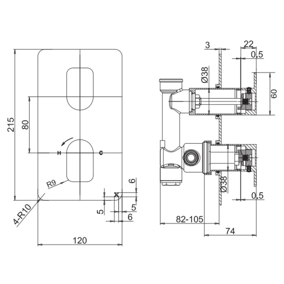Crosswater Fuse 1 Outlet 2 Handle Valve & Trimset Matt Black detail view - Image 2