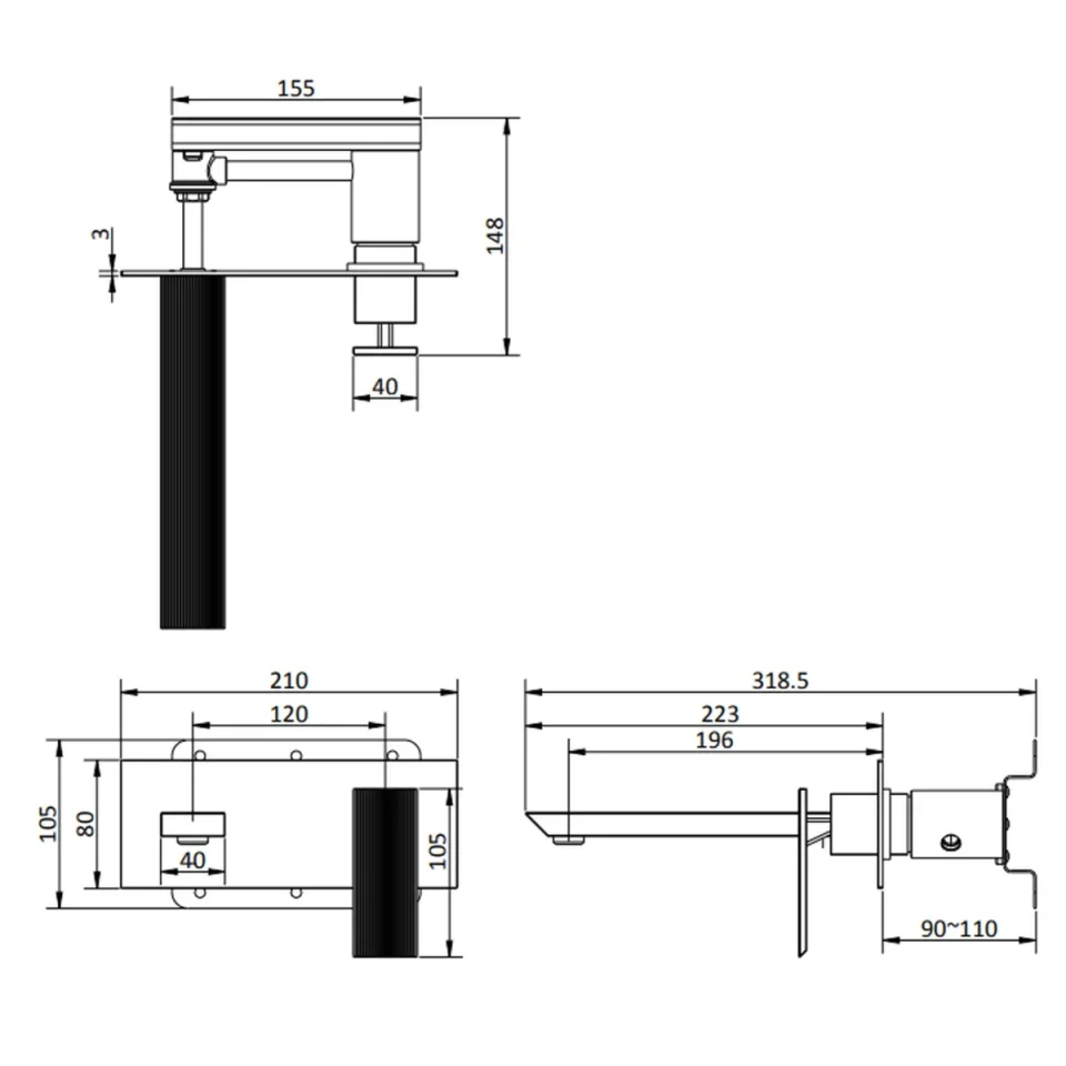 Crosswater Limit 2h Basin Set Wall Mounted Brushed Brass detail view - Image 2